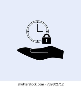 a lock with a clock on his hand