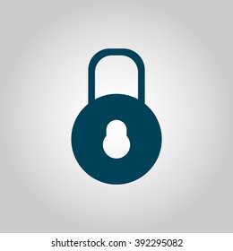 Lock close icon, on grey background, blue outline, large size symbol