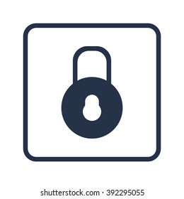Lock close icon, on white background, rounded rectangle border, blue outline