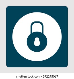Lock close icon, on white circle background surrounded by blue