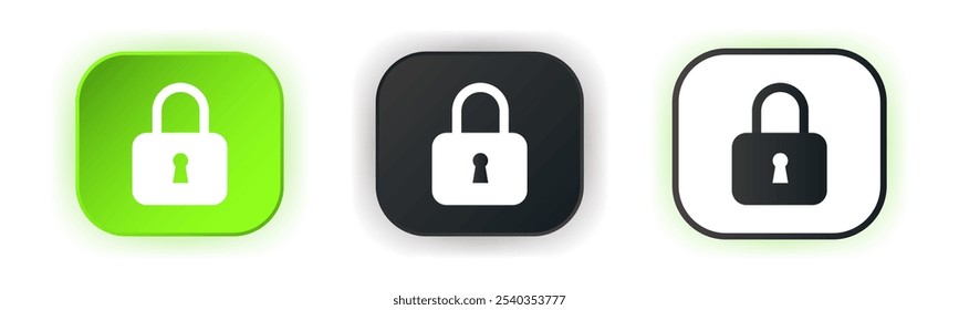 Lock closed icon set. Design for app icons. Button template. Vector illustration.  