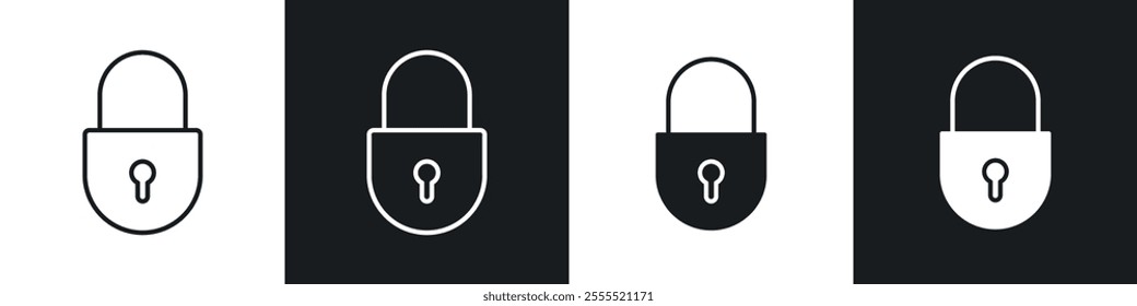 Lock closed icon vector collection in black and white.