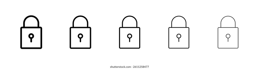 Lock closed icons vector set in different stroke line style