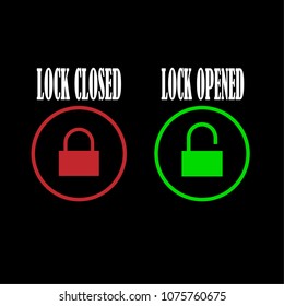 LOCK CLOSED & OPENED sign, button - vector illustration