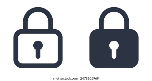 Lock or closed padlock icons set designed in filled, outline, line and stroke style