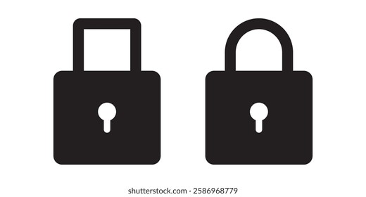 Lock or closed padlock icons set designed in filled, outline, line and stroke style