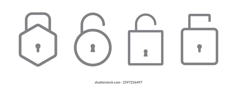 Lock or closed padlock icons set designed in filled, outline, line and stroke style