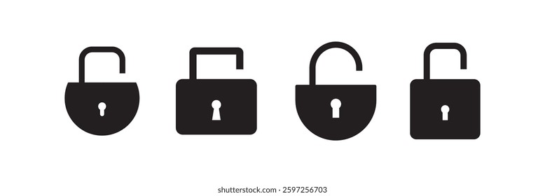 Lock or closed padlock icons set designed in filled, outline, line and stroke style
