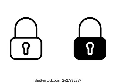 Lock or closed padlock icons set designed in filled, outline, line and stroke style