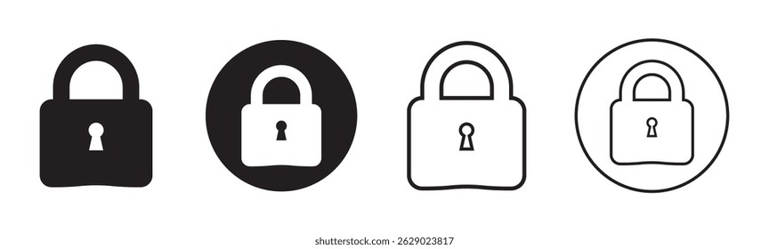 Conjunto de iconos de candado de bloqueo o cerrado diseñado en relleno, contorno, línea y trazo. Colección de icono de bloqueo. Ilustración vectorial.