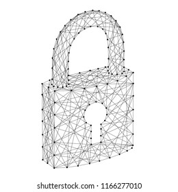 Lock closed symbol of cyber security concept from futuristic polygonal black lines and dots. Vector illustration.