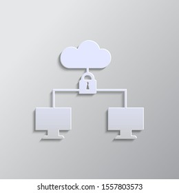 Lock cloud, computer icon paper style. Grey color vector background