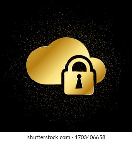 Lock, cloud gold icon. Vector illustration of golden particle background.