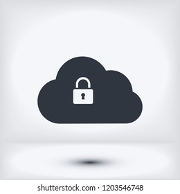 lock cloud icon, stock vector illustration flat design