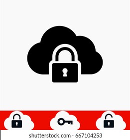 Lock Cloud Icon, Stock Vector Illustration Flat Design