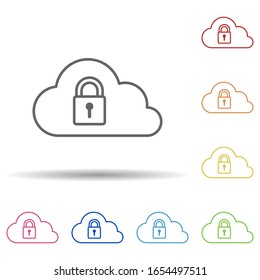 Lock in cloud in multi color style icon. Simple thin line, outline vector of virus antivirus icons for ui and ux, website or mobile application