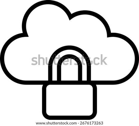 Lock with Cloud Outline icon, Black And White Outline Icon Vector.