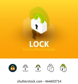 Lock color icon, vector symbol in flat, outline and isometric style isolated on blur background