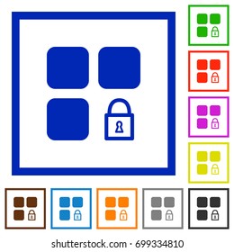 Lock component flat color icons in square frames on white background