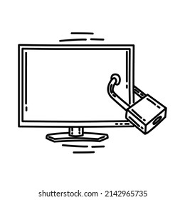 Lock Computer Part of Computer Accessories and Hardware Hand Drawn Icon Set Vector.