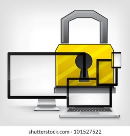 Lock Concept on Grey Gradient Background. Vector EPS 10.