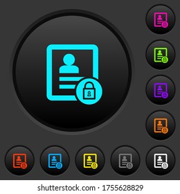 lock contact dark push buttons with vivid color icons on dark grey background