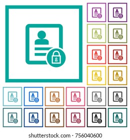 lock contact flat color icons with quadrant frames on white background