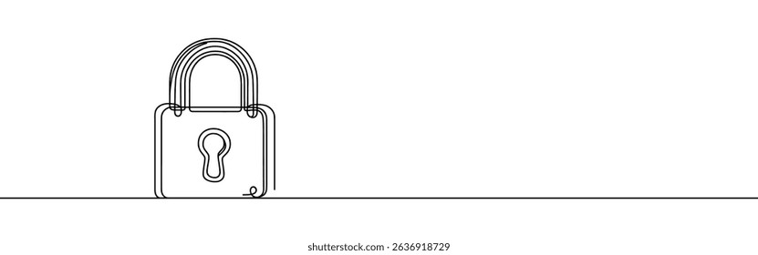 Lock continuous one line drawing. Security sign in simple linear style. Vector illustration.