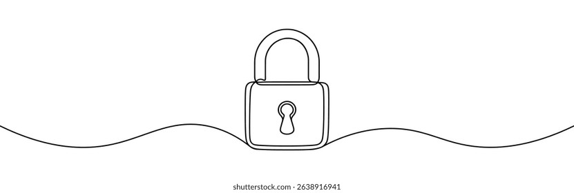 Lock continuous one line drawing. Security sign in simple linear style. Vector illustration.