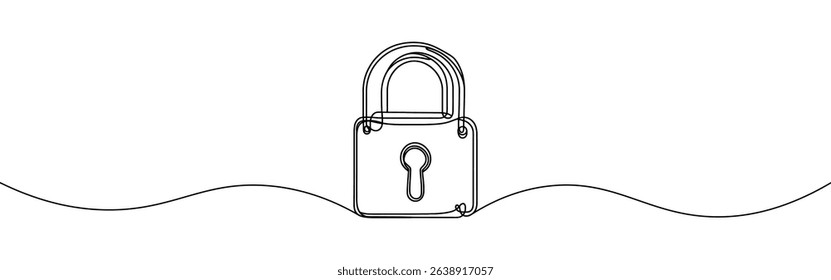 Lock continuous one line drawing. Security sign in simple linear style. Vector illustration.