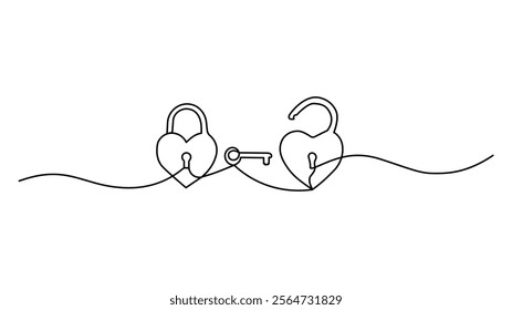 Lock continuous one-line drawing of Isolated outline 