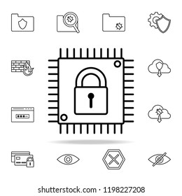 lock in CPU icon. Virus antivirus icons universal set for web and mobile