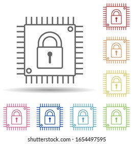 Lock in cpu in multi color style icon. Simple thin line, outline vector of virus antivirus icons for ui and ux, website or mobile application