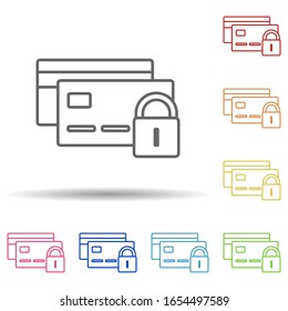 Lock credit cards in multi color style icon. Simple thin line, outline vector of virus antivirus icons for ui and ux, website or mobile application