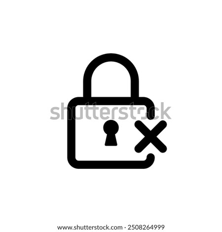 Lock with cross mark icon. Padlock and x sign symbol