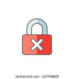 Lock with cross vector icon. Sign for mobile concept and web design. Password lock reject glyph icon. Symbol, logo illustration.