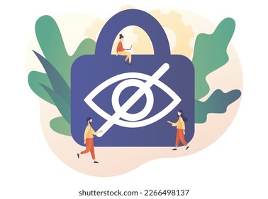 Sperren Sie das Auge mit gekreuztem Schild. Sensible Inhaltskonzepte. Explizite Inhalte in sozialen Medien, Websites, Fotos, Bildern und Videos. Ansicht ausblenden Moderner, flacher Cartoon-Stil. Vektorgrafik