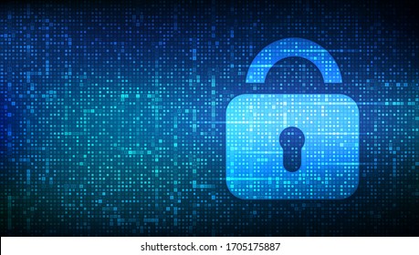 Lock. Cyber security. Padlock With Keyhole icon made with binary code. Protect and Security or Safe concept. Illustrates cyber data security or information privacy idea. Vector Illustration.