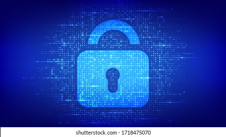 Lock. Cyber security. Padlock With Keyhole icon made with binary code. Protect and Security or Safe concept. Illustrates cyber data security or information privacy idea. Vector Illustration.