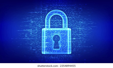 Lock. Cyber security. Padlock with keyhole icon made with binary code. Protect and Security or Safe concept. Information privacy. Digital code matrix background with digits 1.0. Vector Illustration.