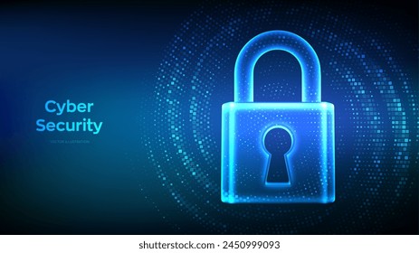 Lock. Cyber security. Padlock with keyhole icon made with binary code. Protect and Security or Safe concept. Information privacy. Digital code background with digits 1.0. Vector Illustration.