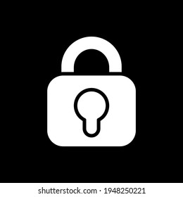 Lock dark mode glyph icon. Encryption for cybersecurity. System safety. Phone screen menu element. Smartphone UI button. White silhouette symbol on black space. Vector isolated illustration