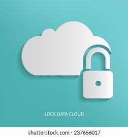 Lock data cloud symbol on blue background,clean vector