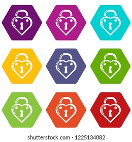 Lock decorative icons 9 set coloful isolated on white for web