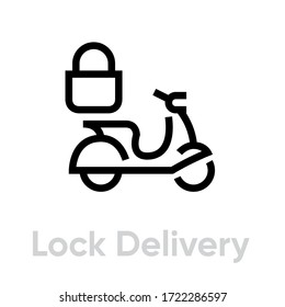 Lock Delivery icon. Editable Vector Outline. Flat symbol delivery is blocked. Scooter sign. Single Pictogram.