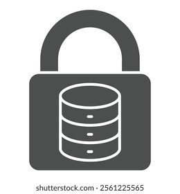 Lock with disks solid icon, data protection concept. Vector graphics. Storage array locked sign on white background, glyph style icon for mobile or web design