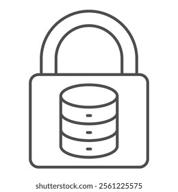 Lock with disks thin line icon, data protection concept. Vector graphics. Storage array locked sign on white background, outline style icon for mobile or web design