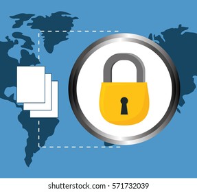 lock documents data center related icon, vector illustration
