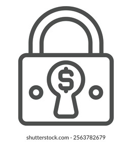 Lock with dollar in keyhole line icon, global sanctions concept. Vector graphics. Locked currency exchange sign on white background, outline style icon for mobile or web design