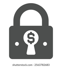 Lock with dollar in keyhole solid icon, global sanctions concept. Vector graphics. Locked currency exchange sign on white background, glyph style icon for mobile or web design
